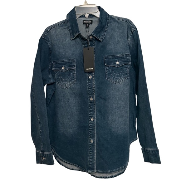 True Religion Tops - True Religion Georgia Denim Glitter button Shirt Cozy Fireside Wash Large